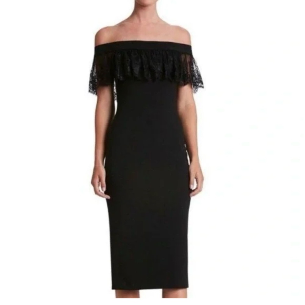 DRESS THE POPULATION Black Alice Lace Off The Shoulder Modi Dress Size Small